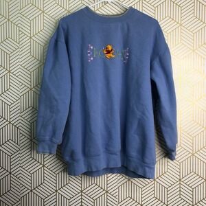 Vtg Winnie the Pooh Womens Long Sleeve Sweatshirt XL Blue Cotton Blend